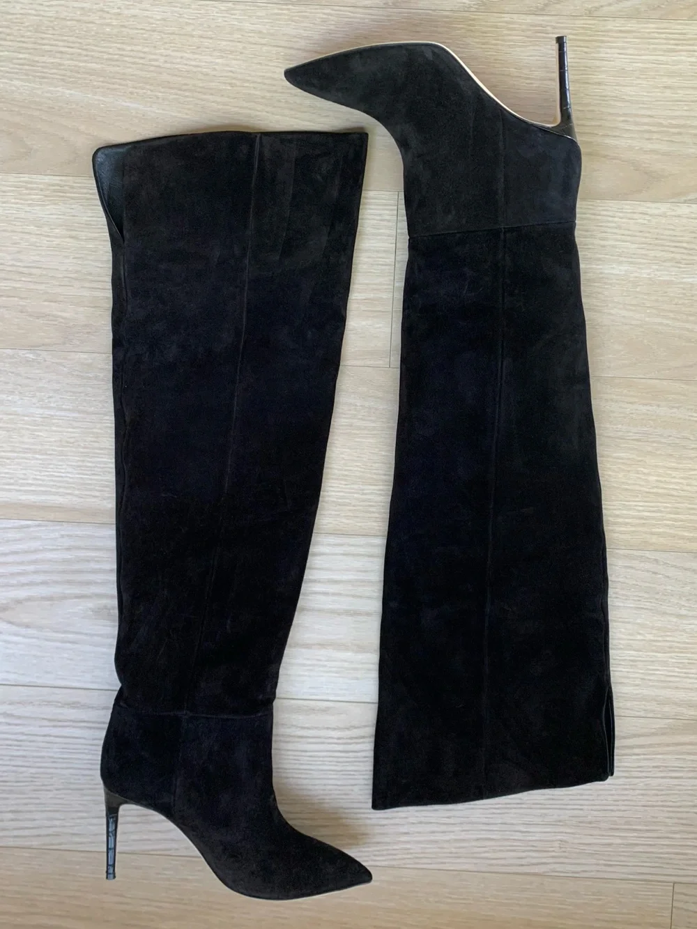 Paris Texas Black Calf Suede Stiletto Over The Knee Boots 85 Size 41
